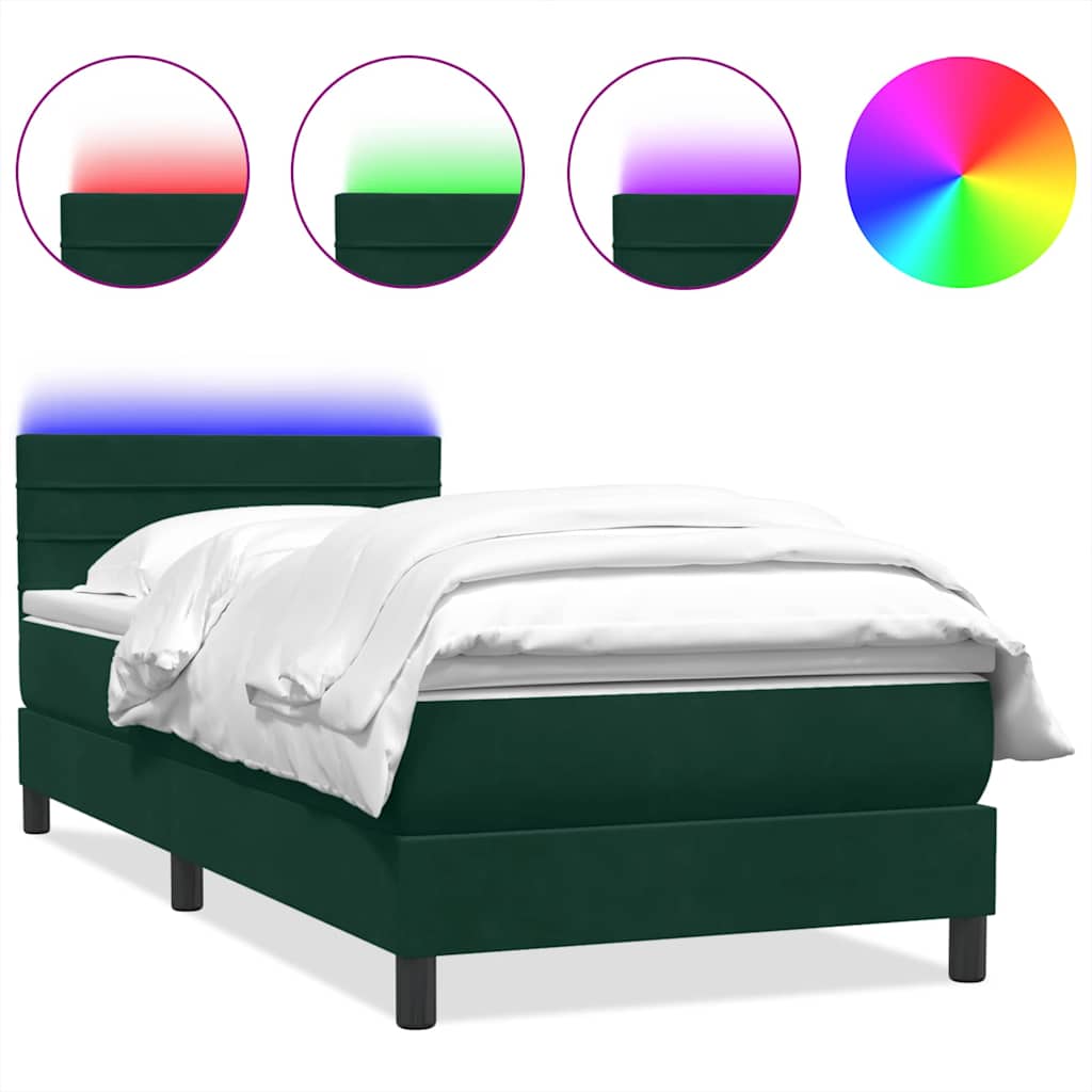 vidaXL Łóżko kontynentalne z materacem i LED ciemnozielony aksamit 80x220 cm
