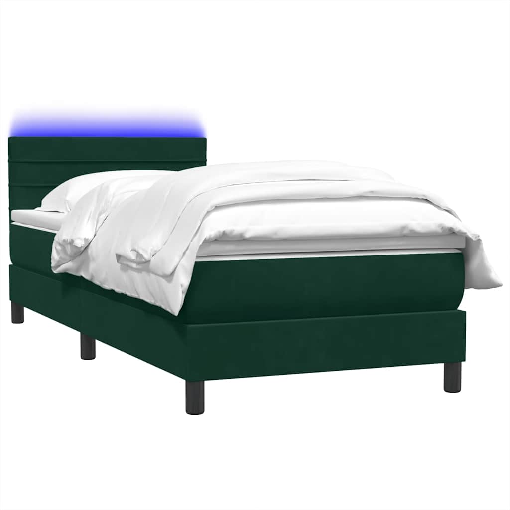 vidaXL Łóżko kontynentalne z materacem i LED ciemnozielony aksamit 80x220 cm