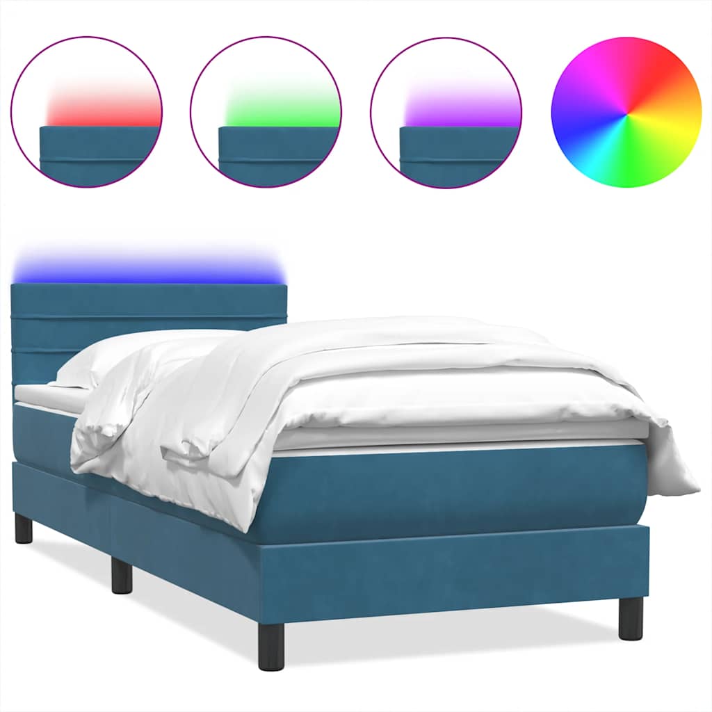 vidaXL Łóżko kontynentalne z materacem i LED, niebieskie, aksamit, 80x220 cm
