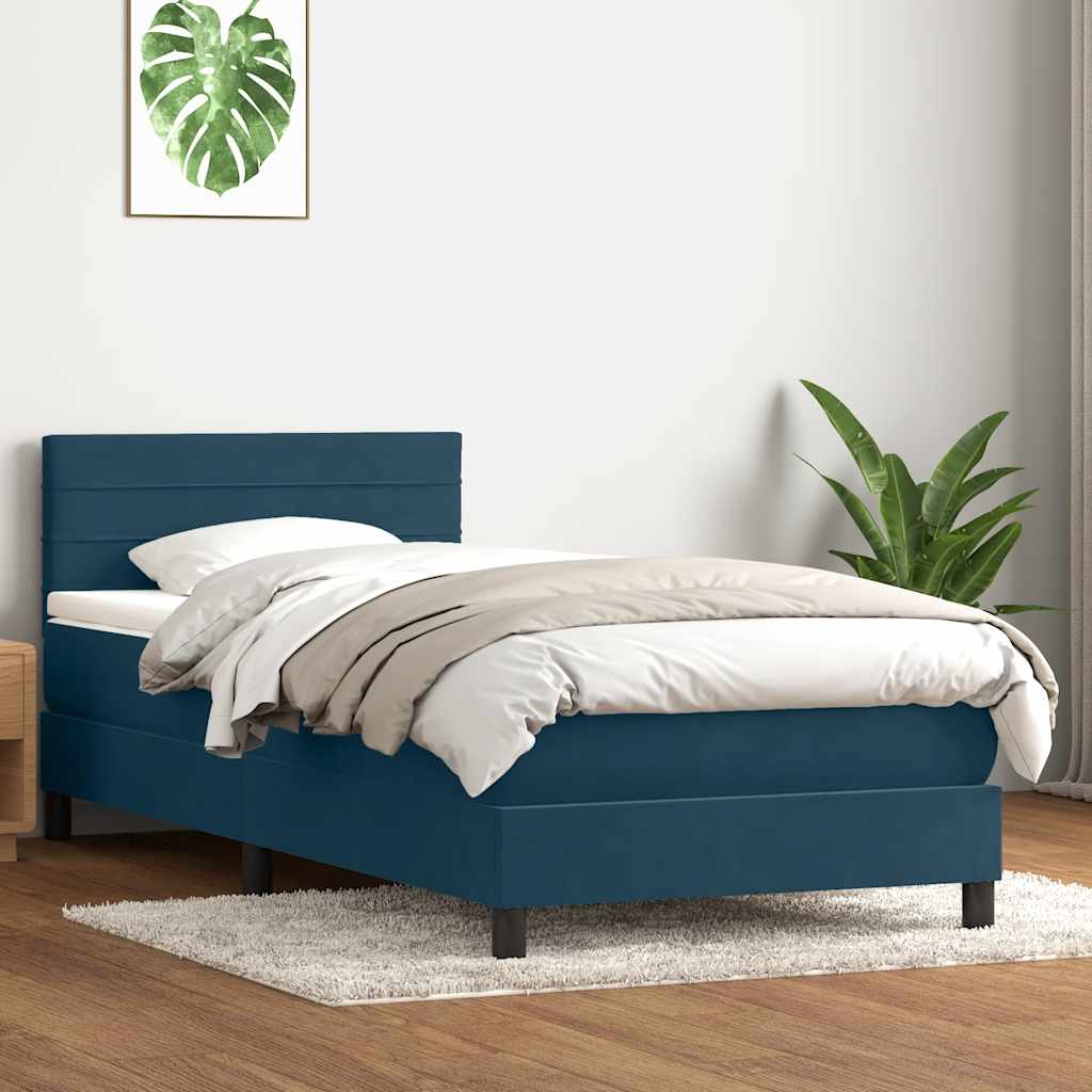 vidaXL Łóżko kontynentalne z materacem i LED, niebieskie, aksamit, 80x220 cm