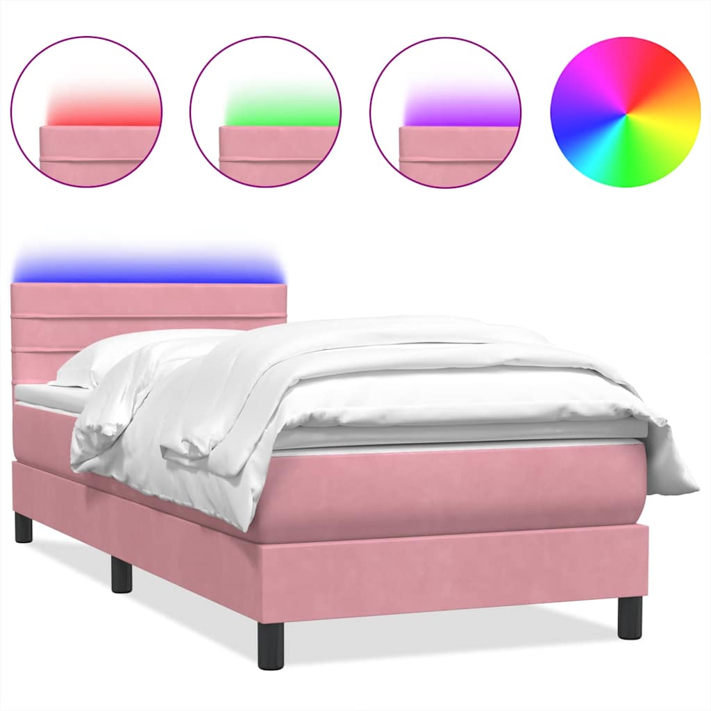 vidaXL Łóżko kontynentalne z materacem i LED, różowe, 80x220 cm