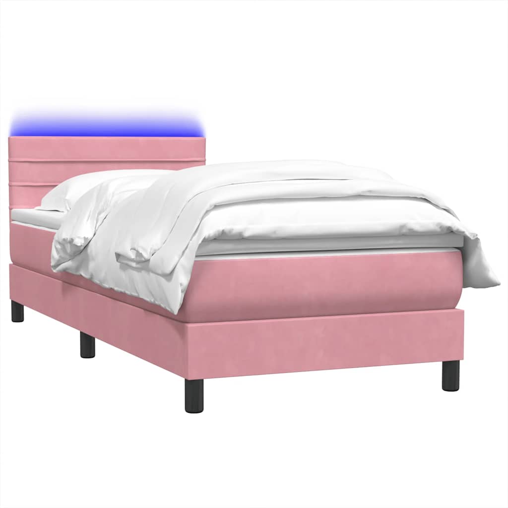 vidaXL Łóżko kontynentalne z materacem i LED, różowe, 80x220 cm