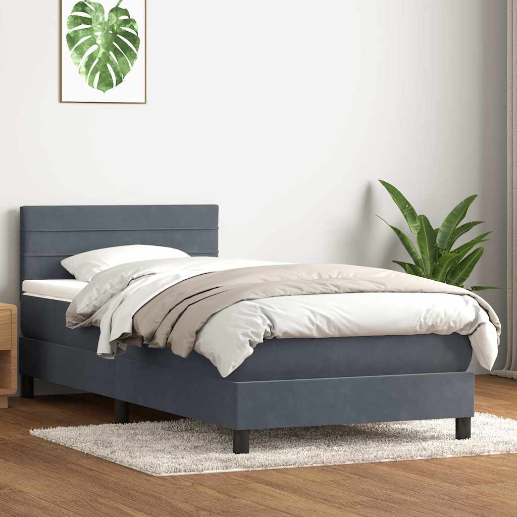 vidaXL Łóżko kontynentalne z materacem i LED, ciemnoszary aksamit, 90x220 cm