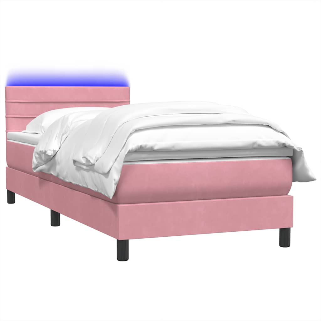 vidaXL Łóżko kontynentalne z materacem i LED, różowe, 90x220 cm