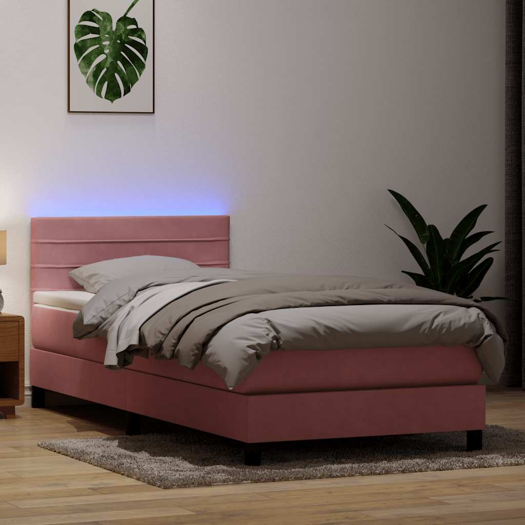 vidaXL Łóżko kontynentalne z materacem i LED, różowe, 90x220 cm