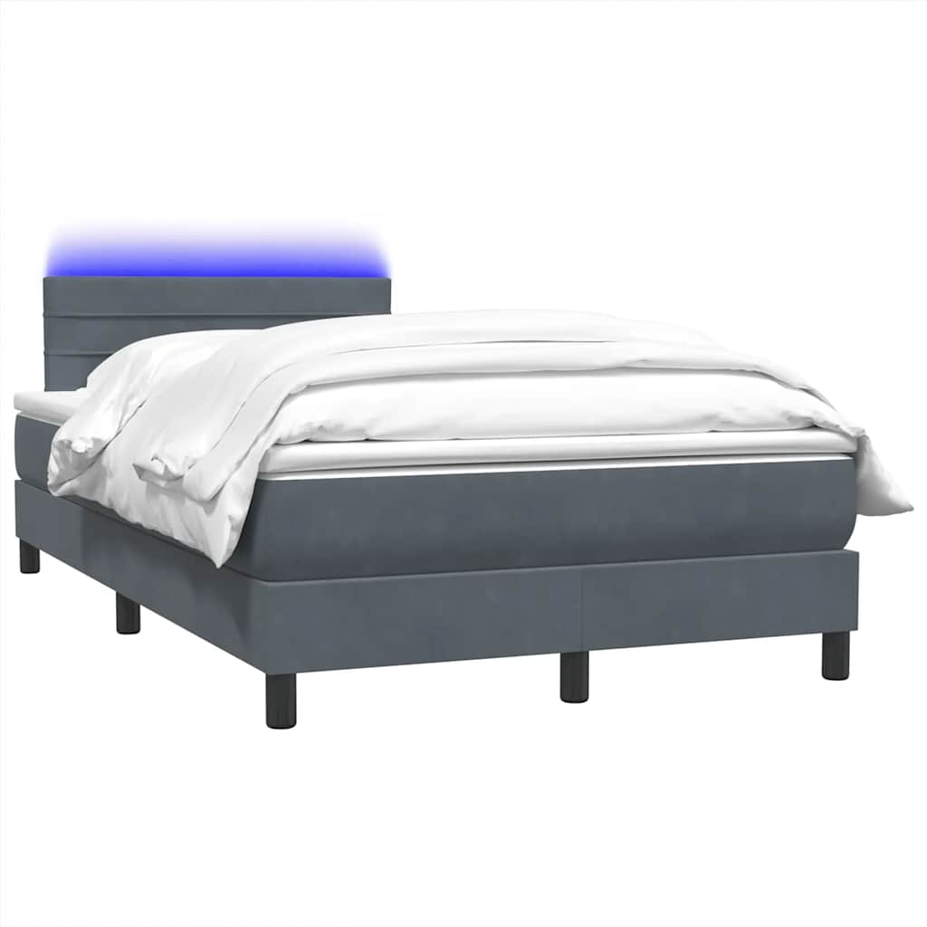 vidaXL Łóżko kontynentalne z materacem i LED, ciemnoszary aksamit, 120x220cm