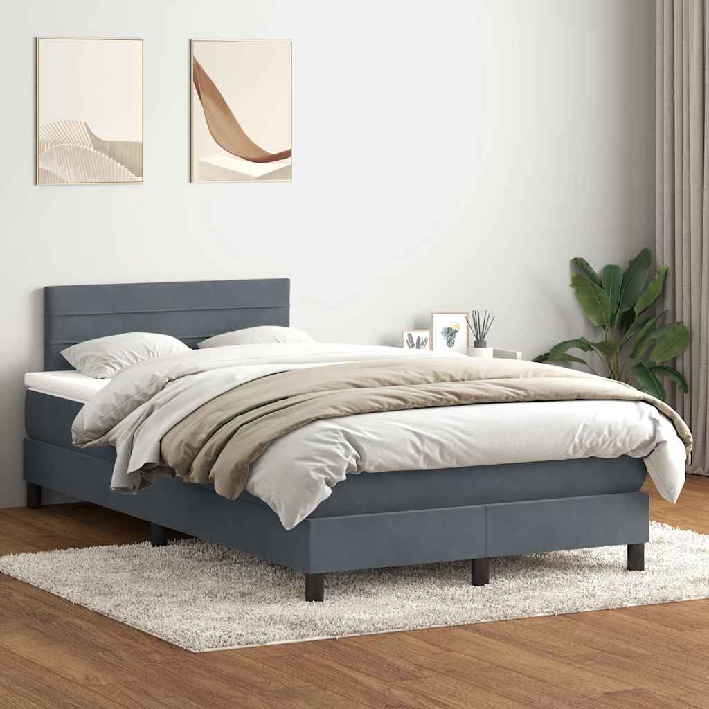 vidaXL Łóżko kontynentalne z materacem i LED, ciemnoszary aksamit, 120x220cm