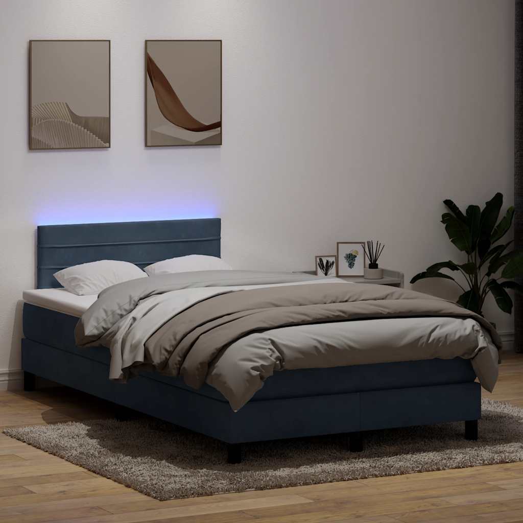 vidaXL Łóżko kontynentalne z materacem i LED, ciemnoszary aksamit, 120x220cm