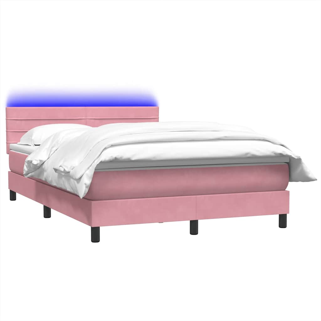 vidaXL Łóżko kontynentalne z materacem i LED, różowe, 140x220 cm, aksamit