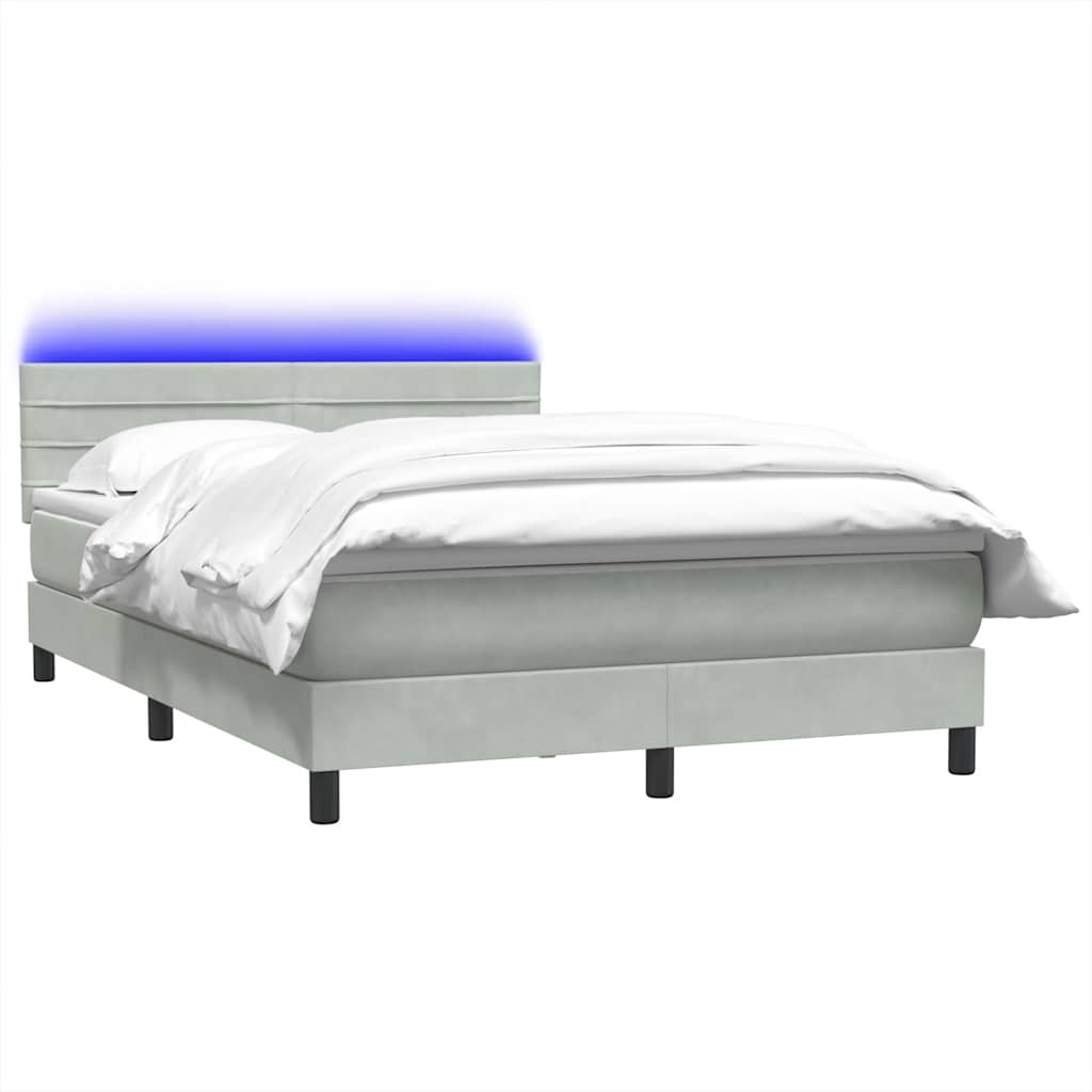 vidaXL Łóżko kontynentalne z materacem i LED, jasnoszare, 160x220cm, aksamit