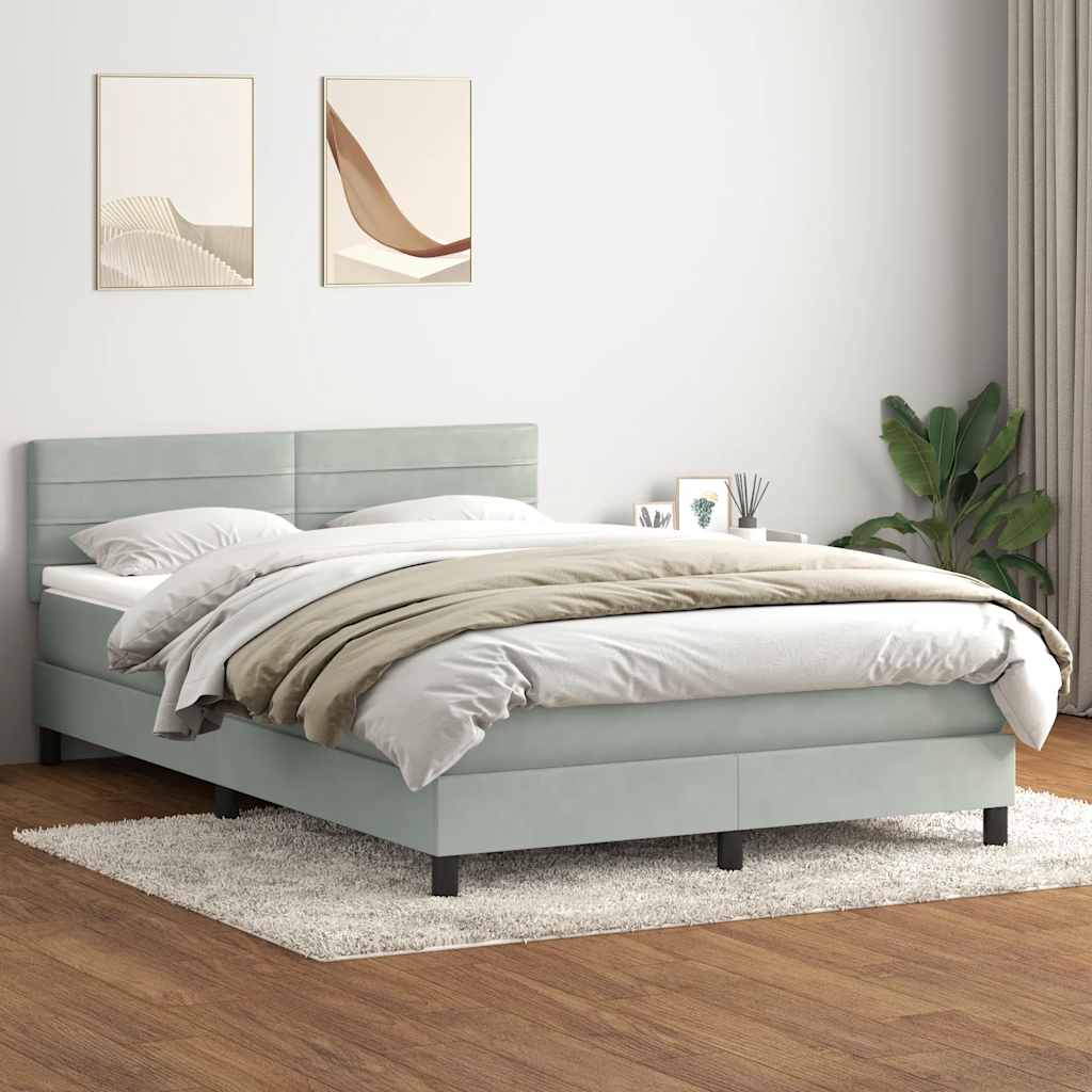 vidaXL Łóżko kontynentalne z materacem i LED, jasnoszare, 160x220cm, aksamit