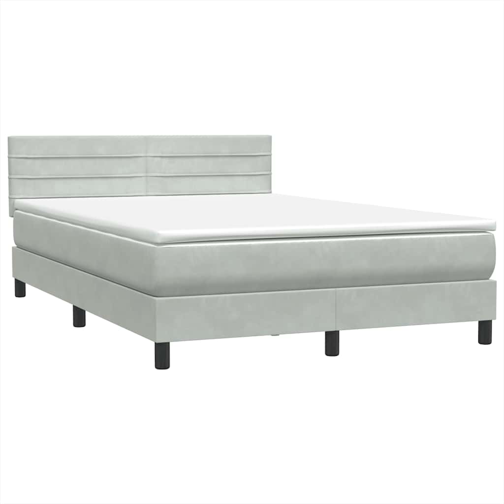 vidaXL Łóżko kontynentalne z materacem i LED, jasnoszare, 160x220cm, aksamit