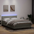 vidaXL Łóżko kontynentalne z materacem i LED, jasnoszare, 160x220cm, aksamit