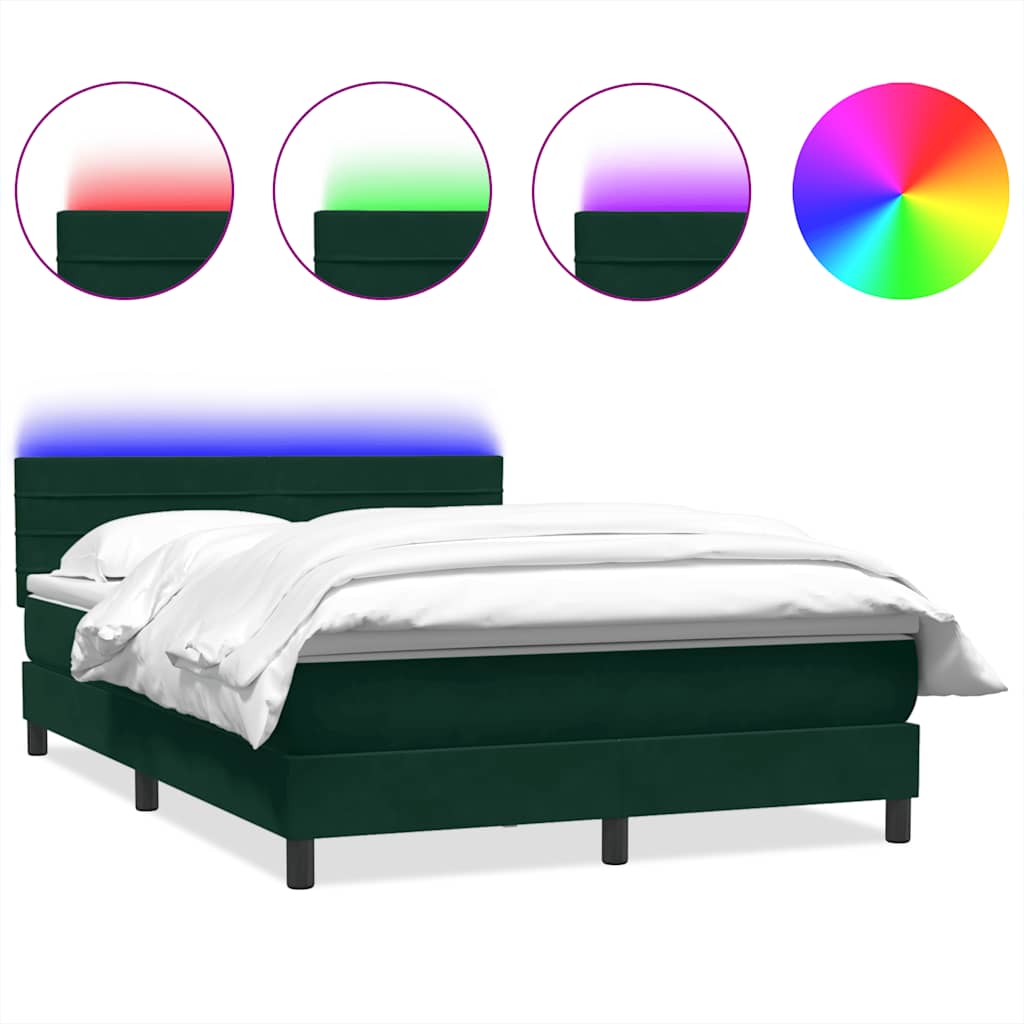 vidaXL Łóżko kontynentalne z materacem i LED, ciemnozielone, 160x220 cm