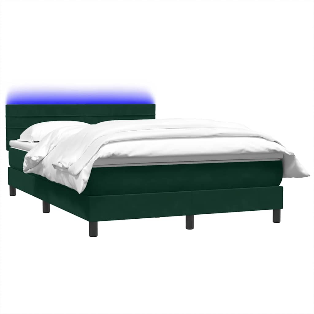 vidaXL Łóżko kontynentalne z materacem i LED, ciemnozielone, 160x220 cm