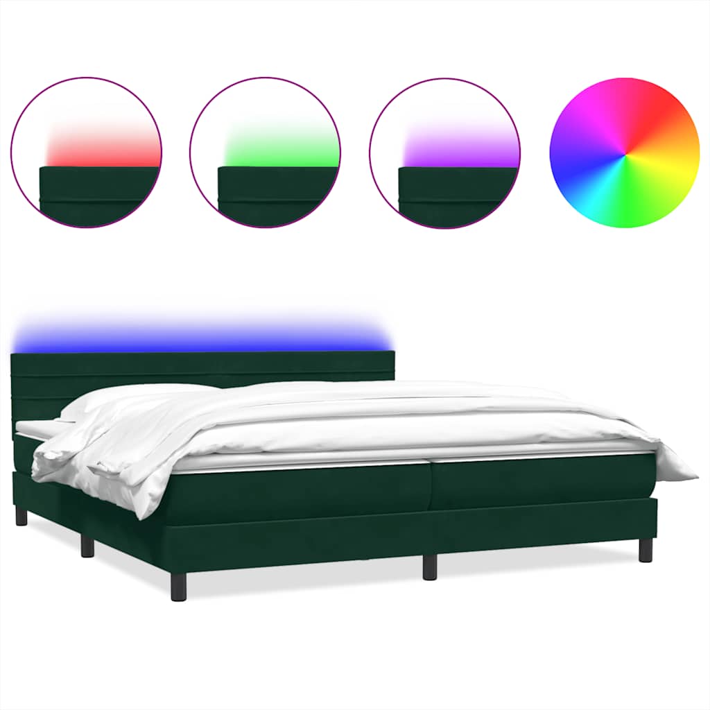 vidaXL Łóżko kontynentalne z materacem i LED Ciemnozielone 180x220 cm
