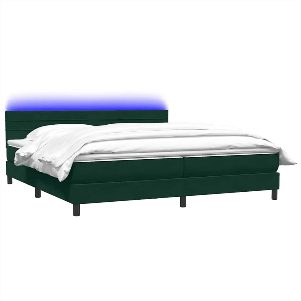 vidaXL Łóżko kontynentalne z materacem i LED Ciemnozielone 180x220 cm