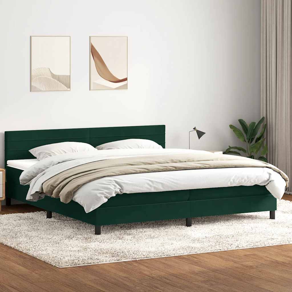 vidaXL Łóżko kontynentalne z materacem i LED Ciemnozielone 180x220 cm