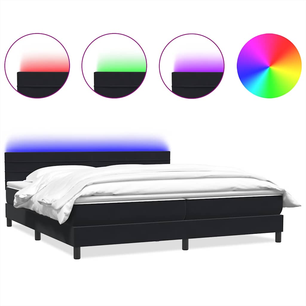 vidaXL Łóżko kontynentalne z materacem i LED Czarny 200x220 cm Aksamit