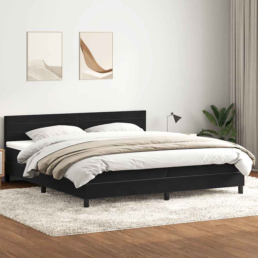 vidaXL Łóżko kontynentalne z materacem i LED Czarny 200x220 cm Aksamit