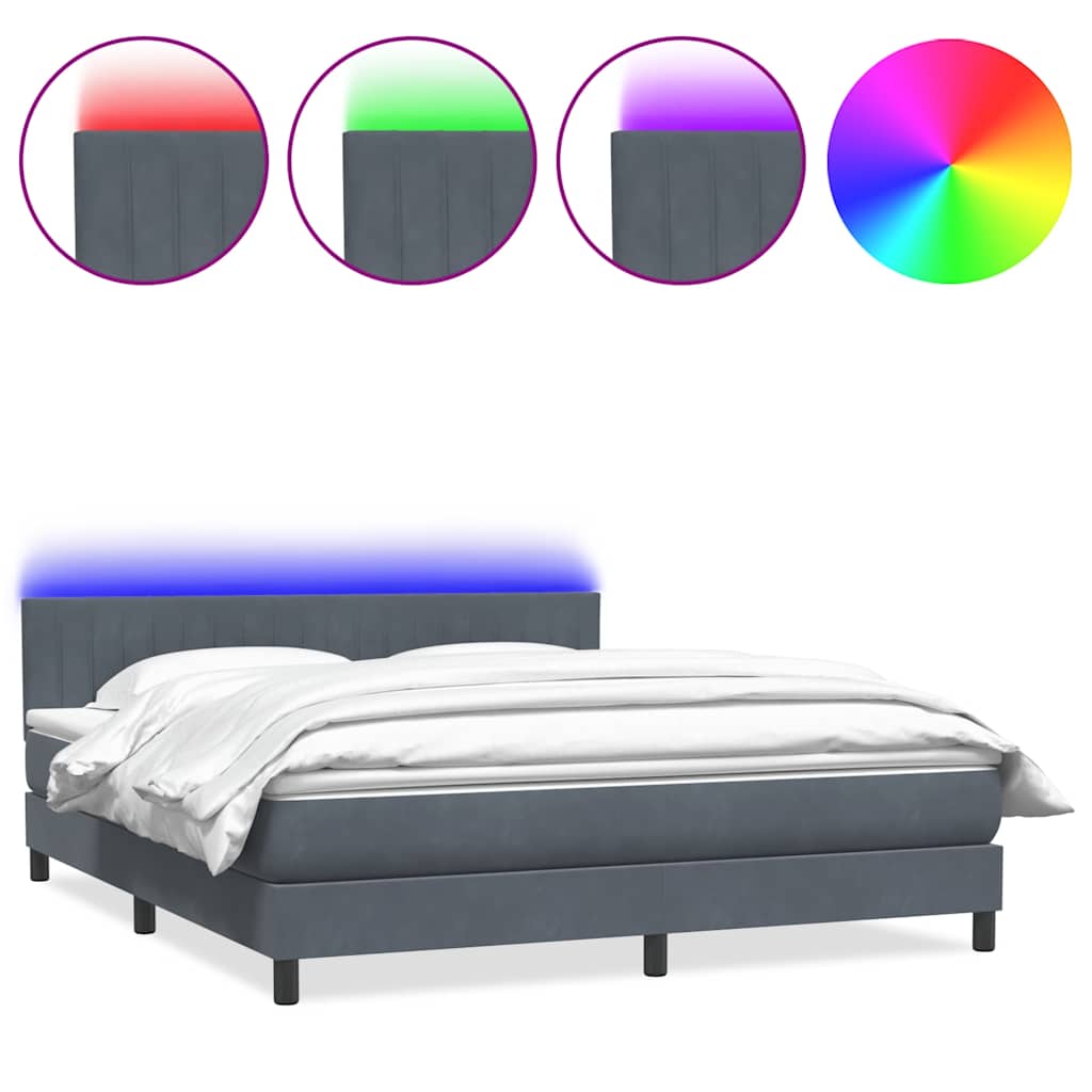 vidaXL Łóżko kontynentalne z materacem i LED, ciemnoszare, 180x210cm aksamit