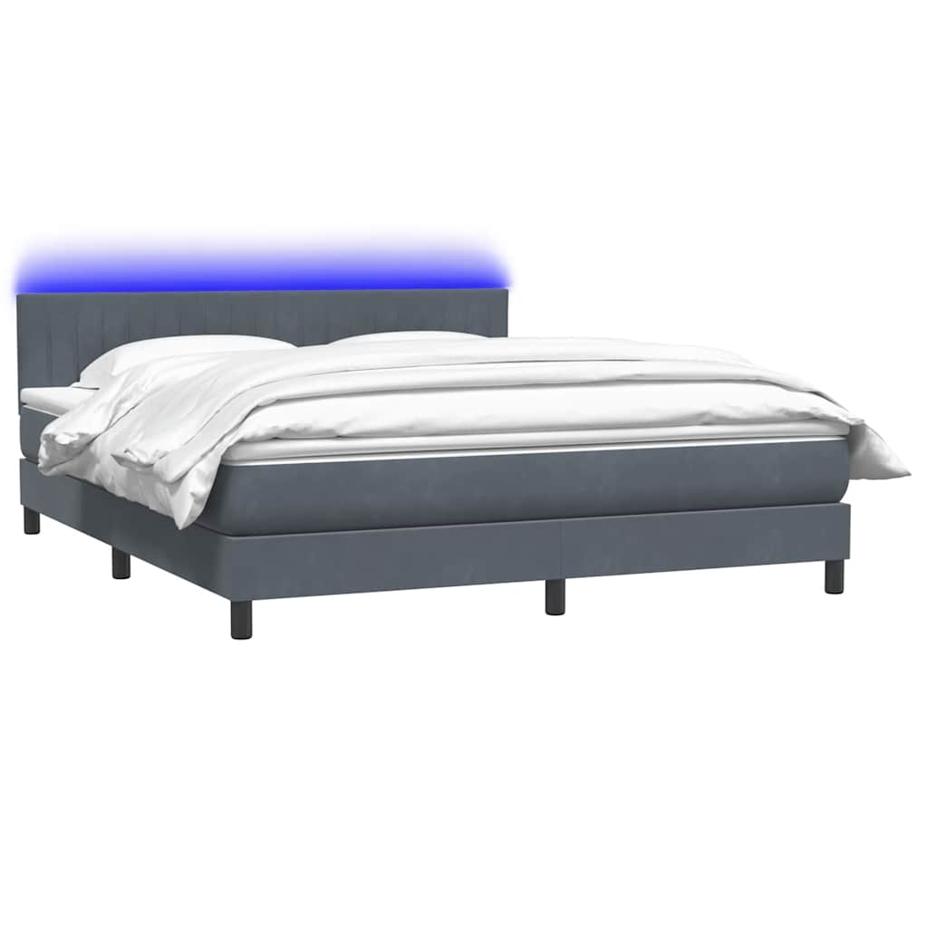 vidaXL Łóżko kontynentalne z materacem i LED, ciemnoszare, 180x210cm aksamit