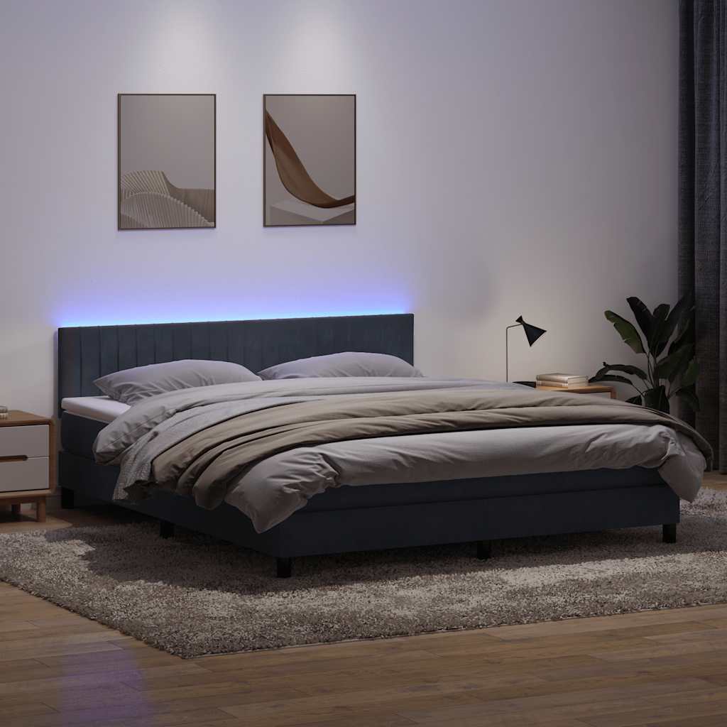vidaXL Łóżko kontynentalne z materacem i LED, ciemnoszare, 180x210cm aksamit