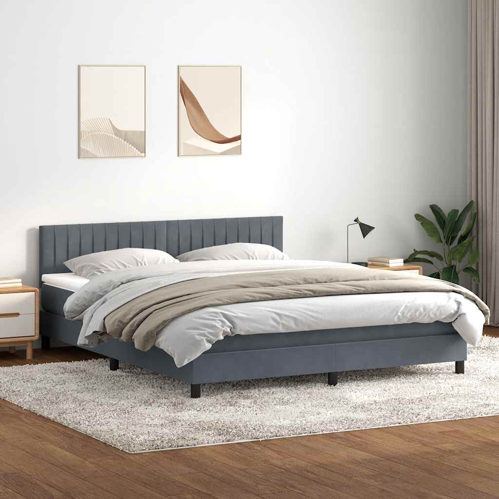 vidaXL Łóżko kontynentalne z materacem i LED, ciemnoszare, 180x210cm aksamit