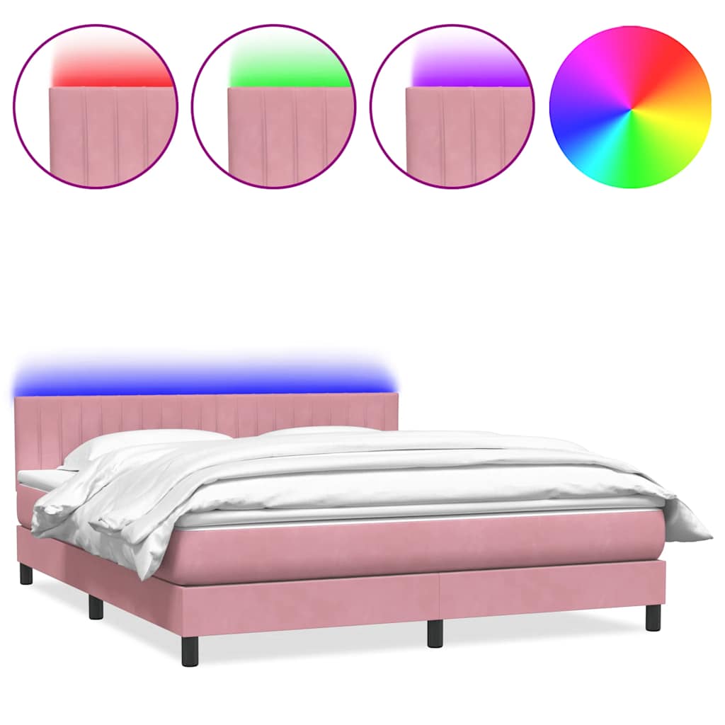 vidaXL Łóżko kontynentalne z materacem i LED, różowe, 180x210 cm, aksamit