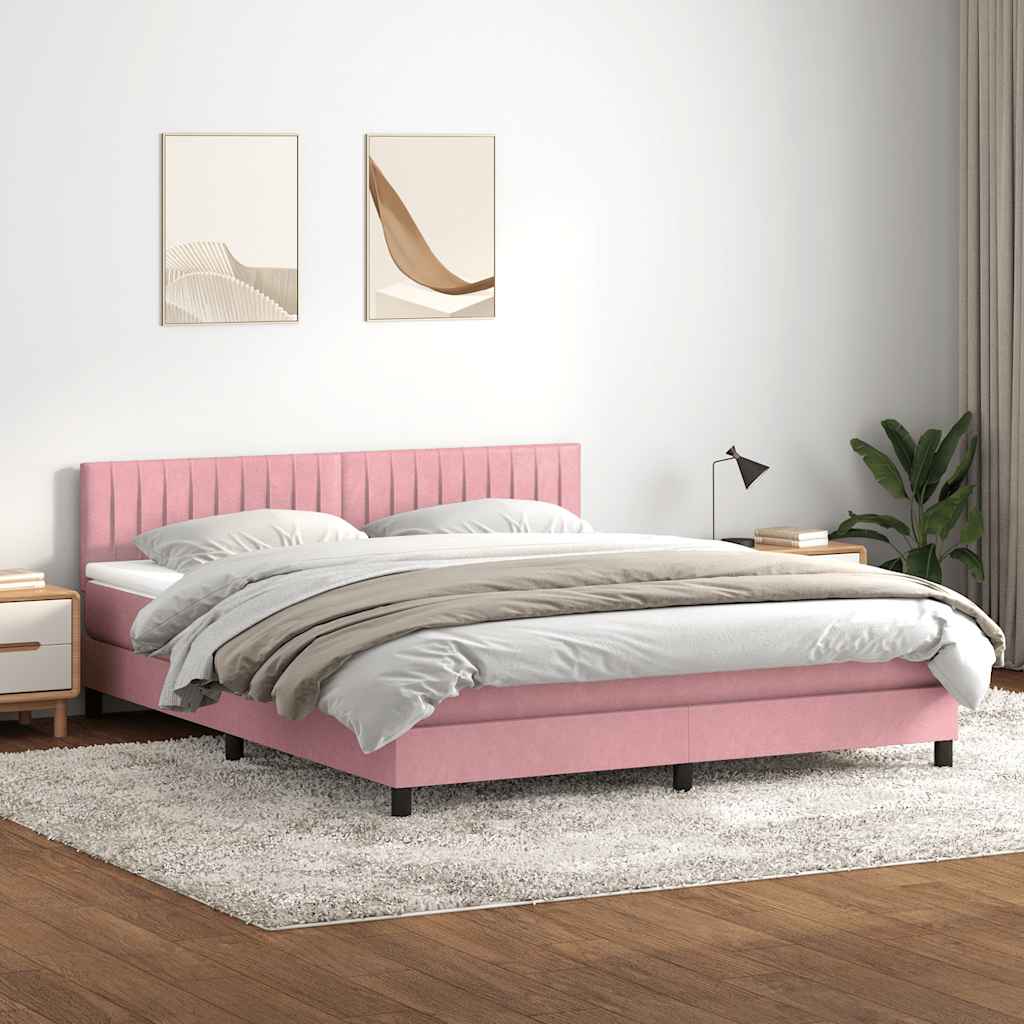 vidaXL Łóżko kontynentalne z materacem i LED, różowe, 180x210 cm, aksamit