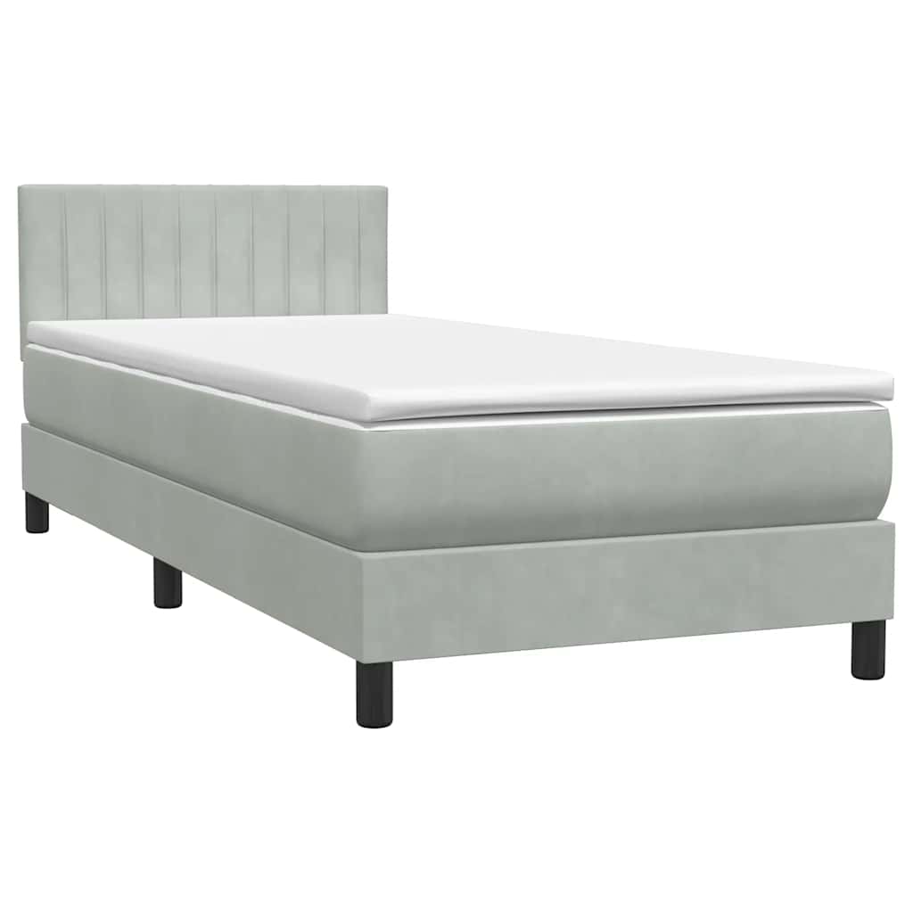 vidaXL Łóżko kontynentalne z materacem i LED, jasnoszare, aksamit, 80x220 cm