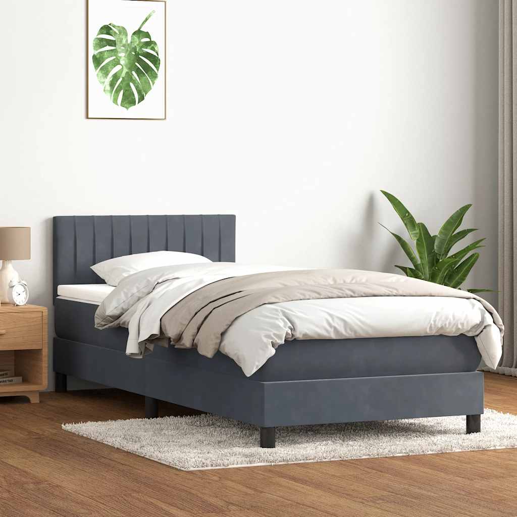vidaXL Łóżko kontynentalne z materacem i LED, ciemnoszary aksamit, 80x220 cm