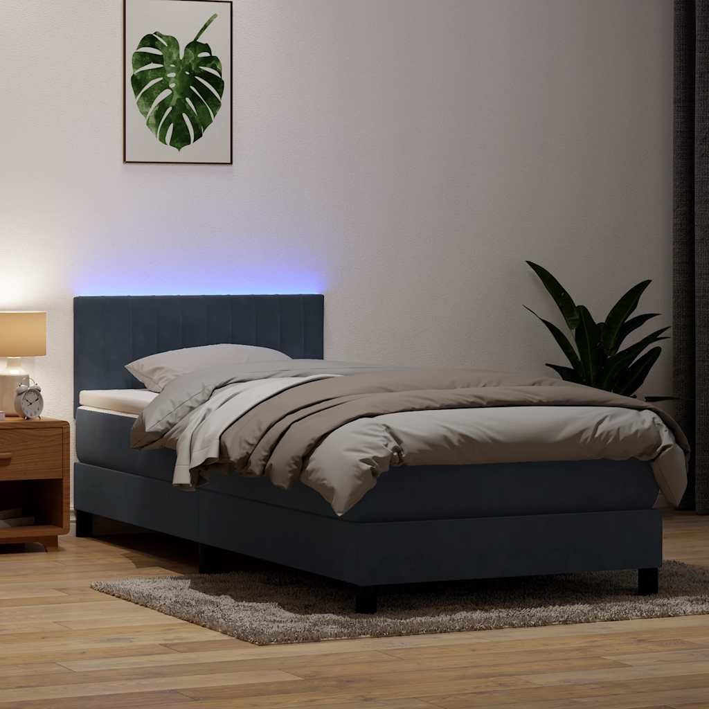 vidaXL Łóżko kontynentalne z materacem i LED, ciemnoszary aksamit, 80x220 cm