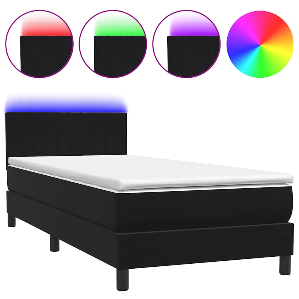 vidaXL Łóżko kontynentalne z materacem i LED, czarne, 80x220 cm