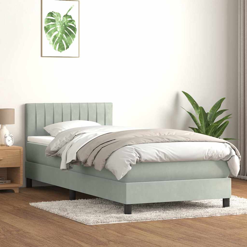 vidaXL Łóżko kontynentalne z materacem i LED, jasnoszare, aksamit, 90x220 cm