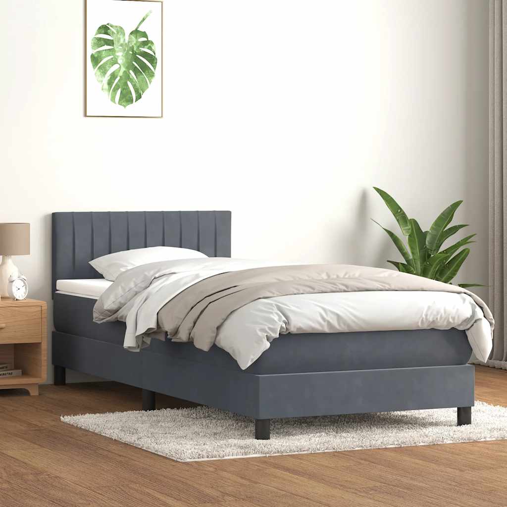 vidaXL Łóżko kontynentalne z materacem i LED, ciemnoszary aksamit, 90x220 cm