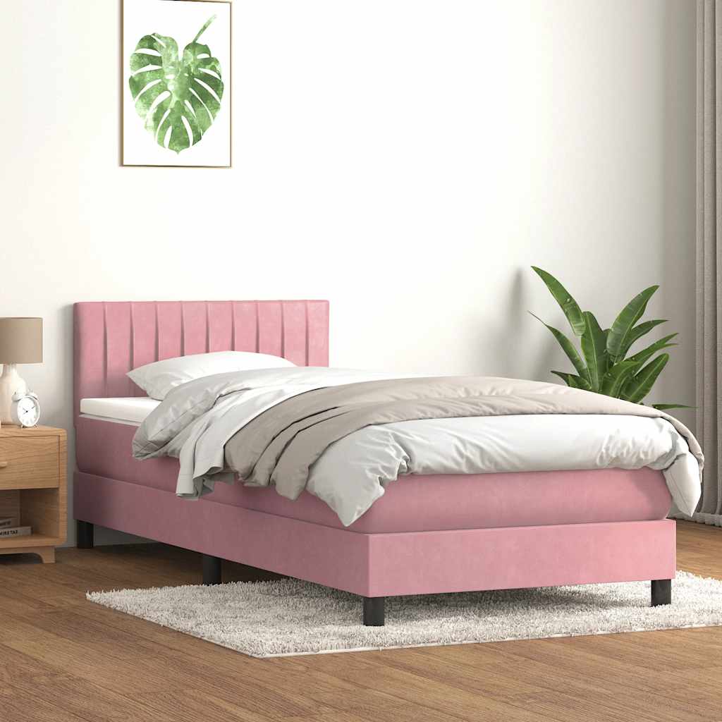 vidaXL Łóżko kontynentalne z materacem i LED, różowe, 90x220 cm