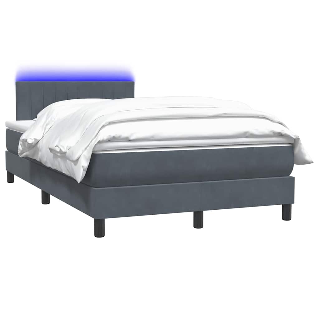vidaXL Łóżko kontynentalne z materacem i LED, ciemnoszary aksamit, 120x220cm