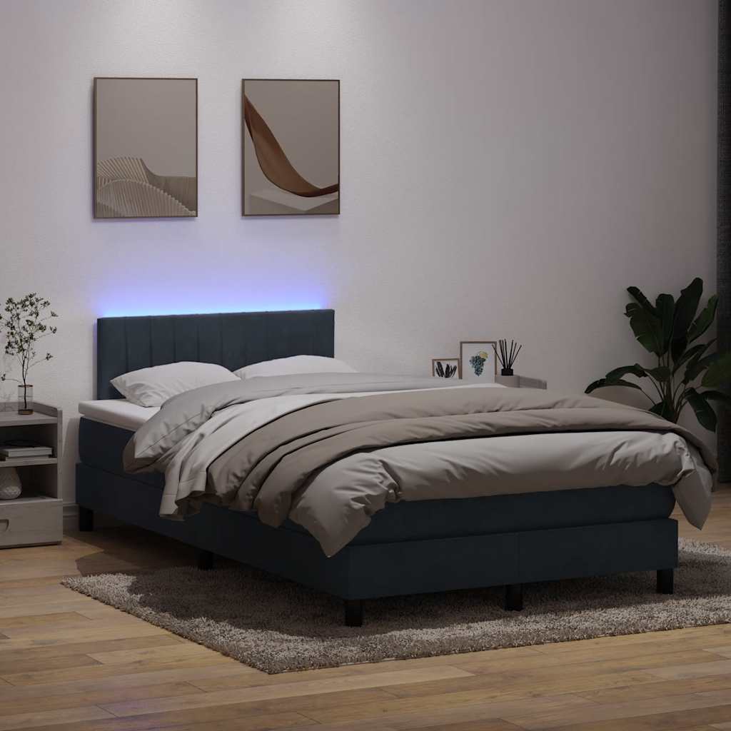 vidaXL Łóżko kontynentalne z materacem i LED, ciemnoszary aksamit, 120x220cm