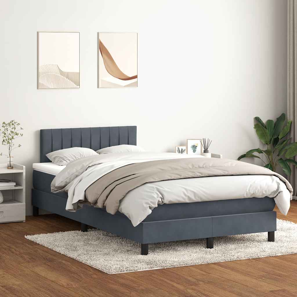 vidaXL Łóżko kontynentalne z materacem i LED, ciemnoszary aksamit, 120x220cm