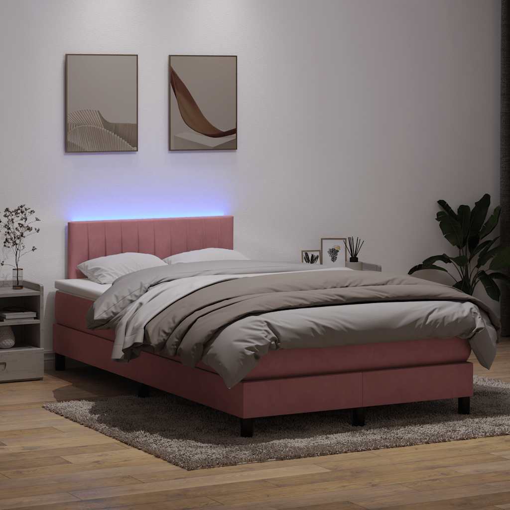 vidaXL Łóżko kontynentalne z materacem i LED, różowe, 120x220 cm, aksamit