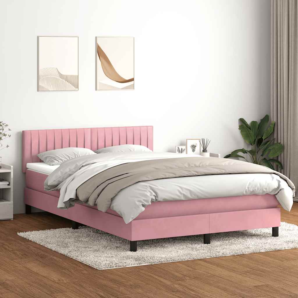 vidaXL Łóżko kontynentalne z materacem i LED, różowe, 140x220 cm, aksamit