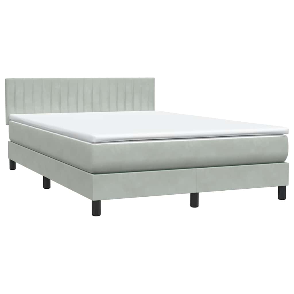 vidaXL Łóżko kontynentalne z materacem i LED, jasnoszare, 160x220cm, aksamit