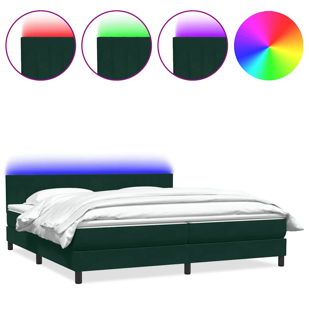 vidaXL Łóżko kontynentalne z materacem i LED Ciemnozielone 180x220 cm