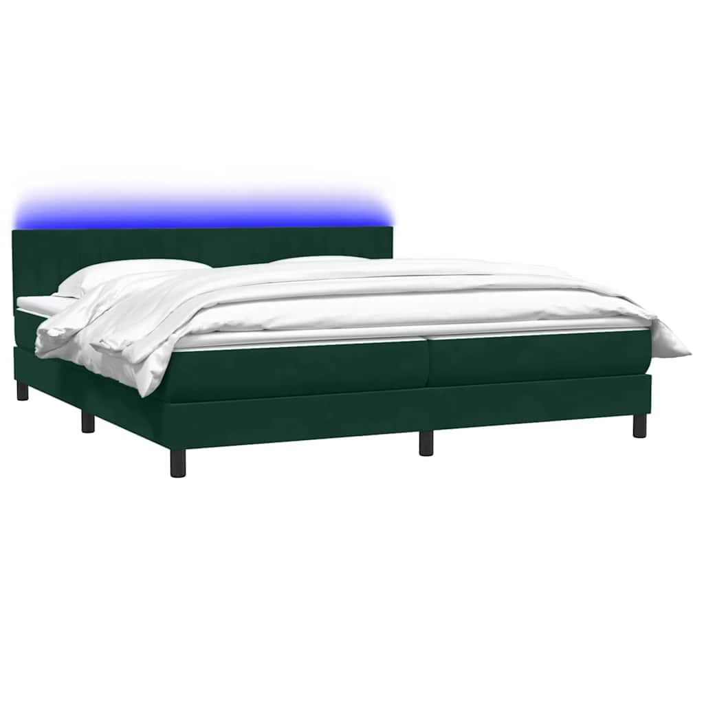 vidaXL Łóżko kontynentalne z materacem i LED Ciemnozielone 180x220 cm