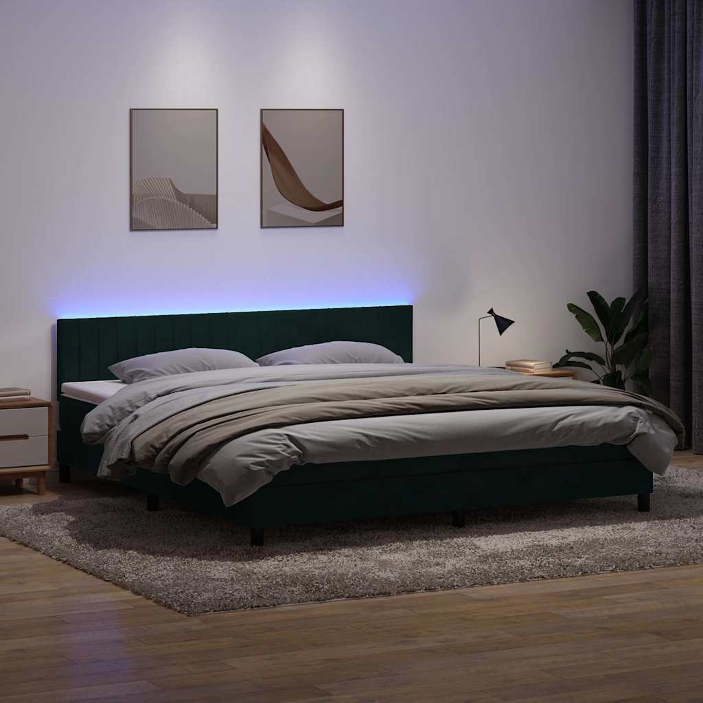vidaXL Łóżko kontynentalne z materacem i LED Ciemnozielone 180x220 cm