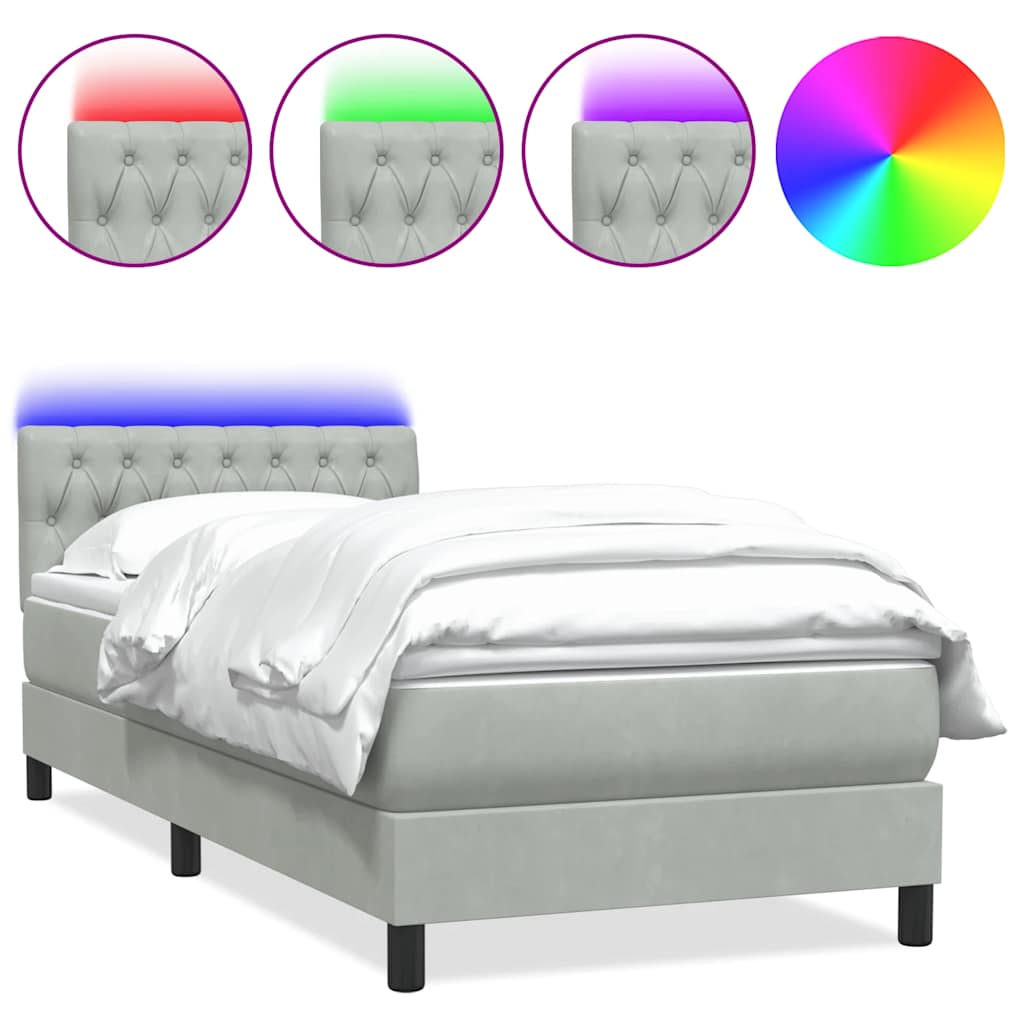 vidaXL Łóżko kontynentalne z materacem i LED, jasnoszare, aksamit, 80x210 cm