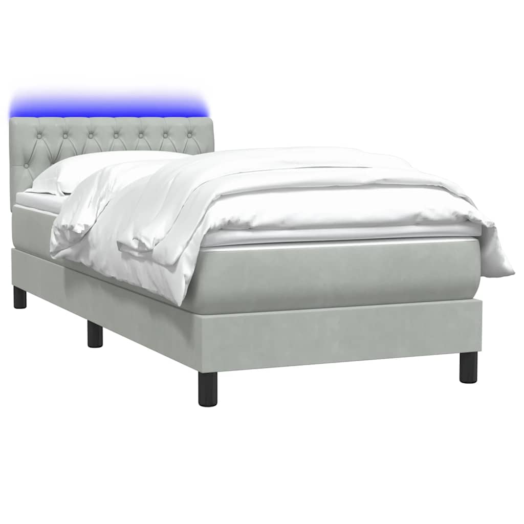 vidaXL Łóżko kontynentalne z materacem i LED, jasnoszare, aksamit, 80x210 cm
