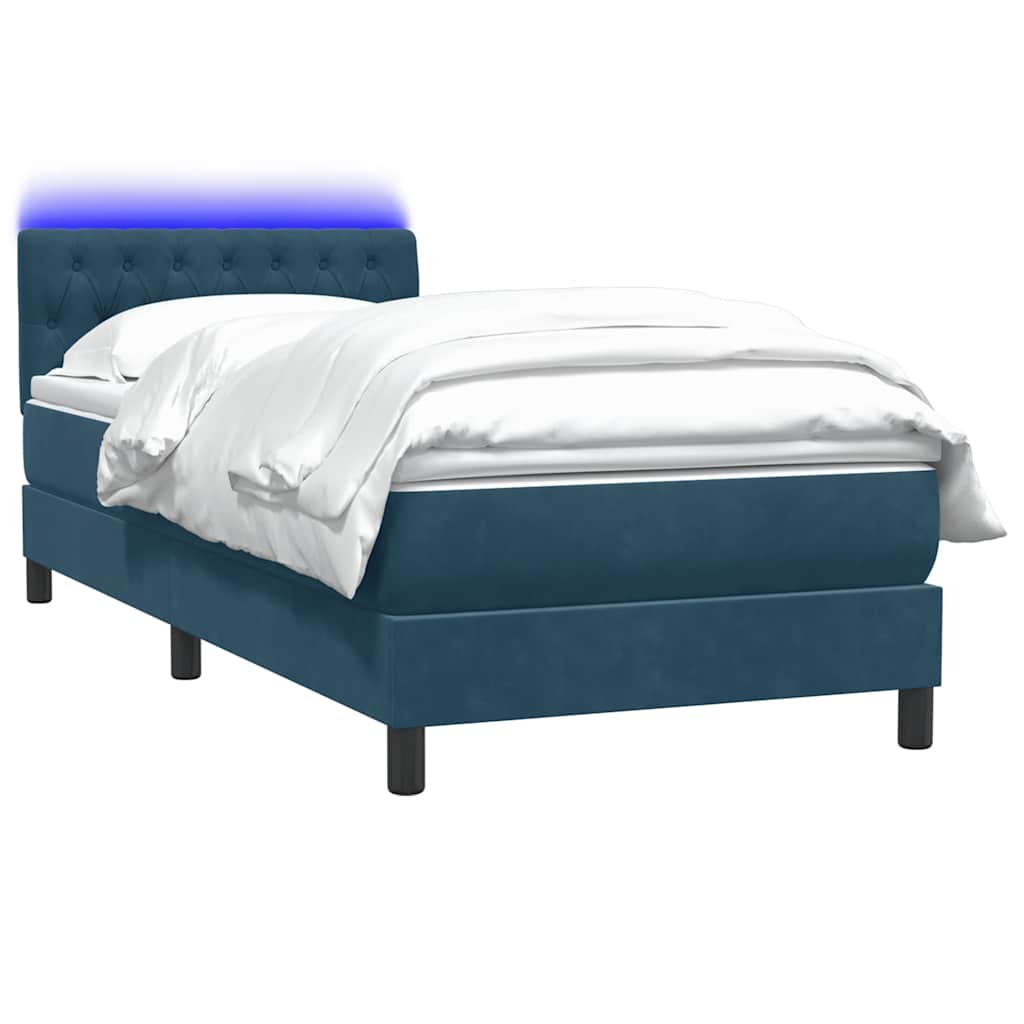 vidaXL Łóżko kontynentalne z materacem i LED, niebieskie, aksamit, 80x210 cm