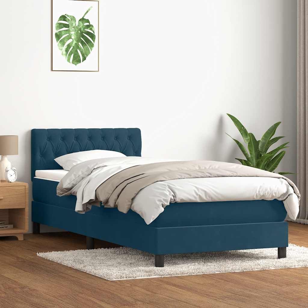 vidaXL Łóżko kontynentalne z materacem i LED, niebieskie, aksamit, 80x210 cm